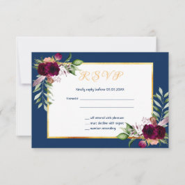 Blaue Bordeaux-Blüten Hochzeit RSVP-Karte RSVP Karte