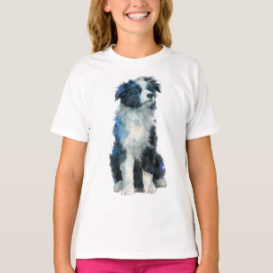 Blaue Border Collie-Welpen-Porträtkinder T-Shirt