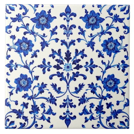 blaue Botanikfliese Fliese (Vorderseite)
