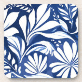 Blaue botanische Aquarell-Blumen weißes Muster Getränkeuntersetzer (Vorderseite)