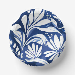 Blaue botanische Aquarell-Blumen weißes Muster Pappteller