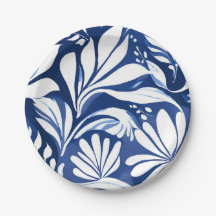 Blaue botanische Aquarell-Blumen weißes Muster