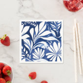 Blaue botanische Aquarell-Blumen weißes Muster Serviette (Beispiel)