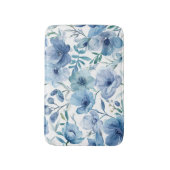 Blaue botanische Aquarell-Blumengarten Badematte (Vorderseite Vertikal)