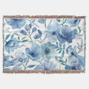 Blaue botanische Aquarell-Blumengarten Decke
