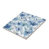 Blaue botanische Aquarell-Blumengarten Fliese (Seite)