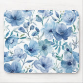 Blaue botanische Aquarell-Blumengarten Mousepad (Vorne)