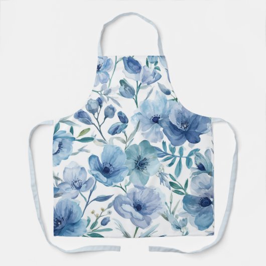 Blaue botanische Aquarell-Blumengarten Schürze (Vorderseite)