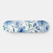 Blaue botanische Aquarell-Blumengarten Skateboard (Horizontal)