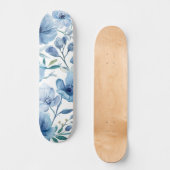Blaue botanische Aquarell-Blumengarten Skateboard (Vorderseite)