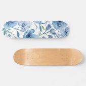 Blaue botanische Aquarell-Blumengarten Skateboard (Horizontal)