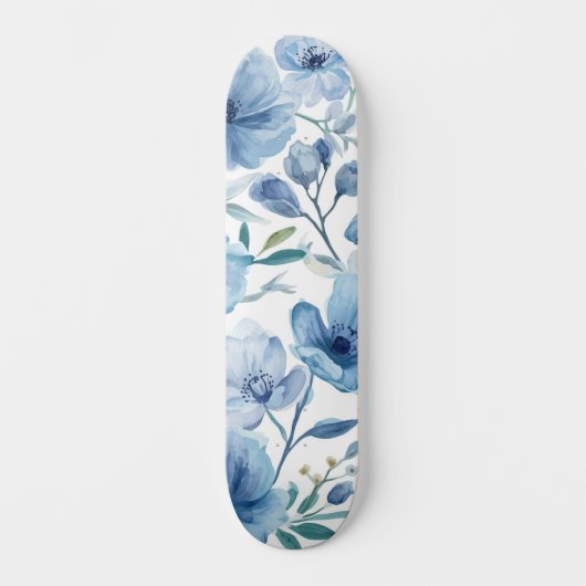 Blaue botanische Aquarell-Blumengarten Skateboard (Vorderseite)