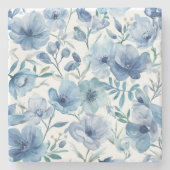 Blaue botanische Aquarell-Blumengarten Steinuntersetzer (Vorderseite)