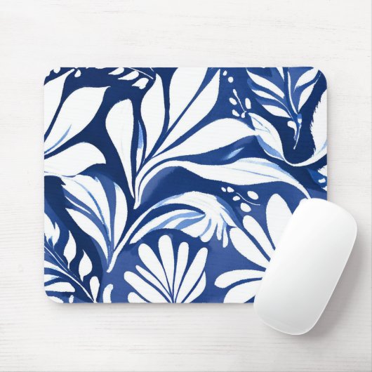 Blaue botanische Aquarell-Blumenmuster Mousepad (Mit Mouse)