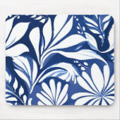 Blaue botanische Aquarell-Blumenmuster Mousepad (Vorne)