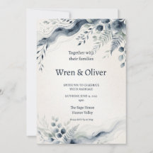 Blaue botanische Aquarell-Hochzeitseinladung