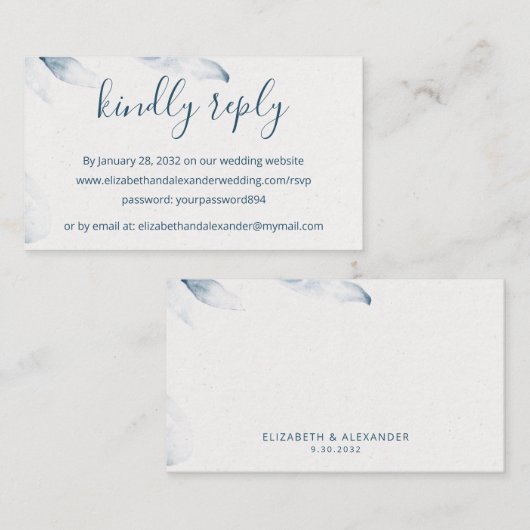 Blaue botanische Aquarellfarben, einfach online UA Begleitkarte (Vorne/Hinten)