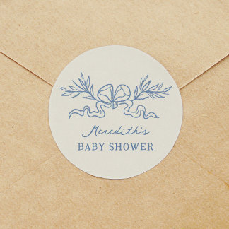 Blaue Botanische Band Baby Shower Runder Aufkleber