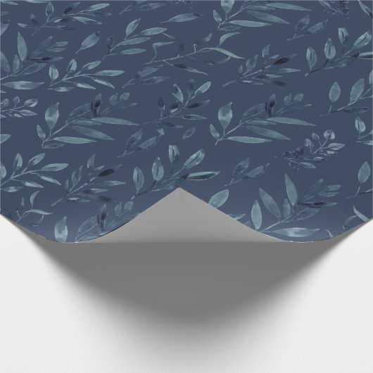Blaue botanische Blätter Wasserfarbe Geschenkpapier (Ecke)