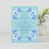 Blaue botanische Blumenehe Einladung (Stehend Vorderseite)