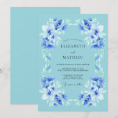Blaue botanische Blumenehe Einladung (Vorne/Hinten)