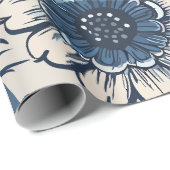 Blaue Botanische Blüten: Elegante Kunst, Dichtung  Geschenkpapier (Rolleneckpunkt)