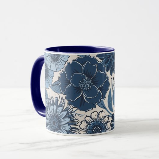 Blaue Botanische Blüten: Elegante Kunst, Dichtung  Tasse (Vorderseite Links)