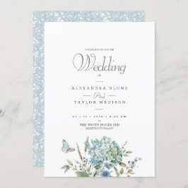 Blaue Botanische Bohemische Wasserfarbenhochzeit Einladung
