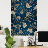 Blaue Botanische Chinoiserie Blume Poster (Heimbüro)