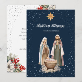 Blaue botanische christliche Weihnachtskarte zur G Feiertagskarte