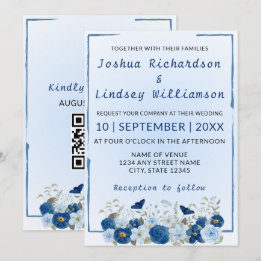 Blaue Botanische Eleganz Hochzeit Einladung
