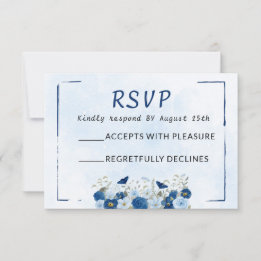 Blaue botanische Eleganz Hochzeit RSVP Karte