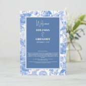 Blaue Botanische Florale Hochzeitsplanung Programm (Stehend Vorderseite)