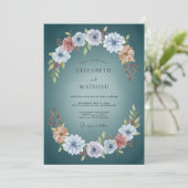 Blaue Botanische Hochzeit in Türkis Einladung (Stehend Vorderseite)