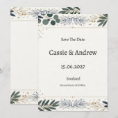 Blaue botanische Hochzeit Save The Date (Vorne/Hinten)
