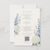 Blaue Botanische Hochzeits-Details Karte (Vorderseite)