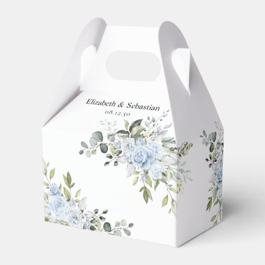 Blaue Botanische Hochzeitsgeschenkbox Geschenkschachtel (Vorderseite)