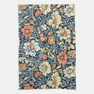 Blaue botanische Küchenmuster im Vintage-Stil Geschirrtuch