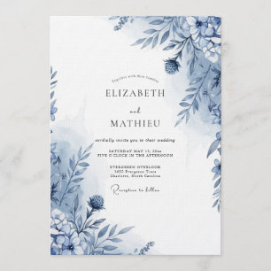 Blaue botanische Launen Hochzeit Einladung