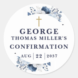 Blaue Botanische Moderne Bestätigung Runder Aufkleber