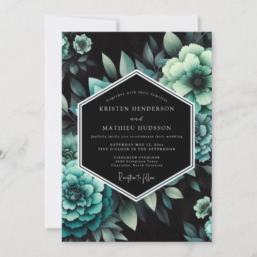 Blaue Botanische Moody-Hochzeit Einladung (Vorderseite)