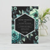 Blaue Botanische Moody-Hochzeit Einladung (Stehend Vorderseite)
