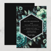 Blaue Botanische Moody-Hochzeit Einladung (Vorne/Hinten)