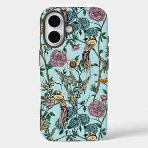 Blaue botanische Muster im Vintage-Stil iPhone 16 Hülle