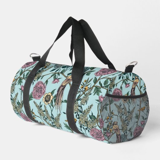 Blaue botanische Muster im Vintage-Stil Duffle Bag (Rechte Ecke)
