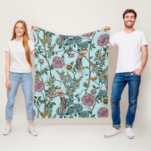 Blaue botanische Muster im Vintage-Stil Fleecedecke
