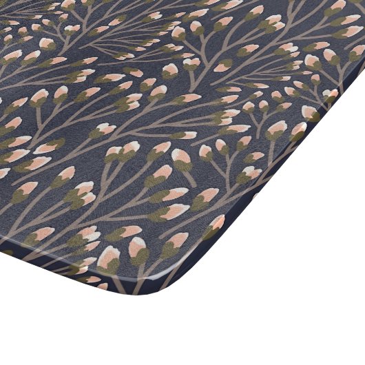 Blaue botanische Muster im Vintage-Stil geschnitte Schneidebrett (Ecke)