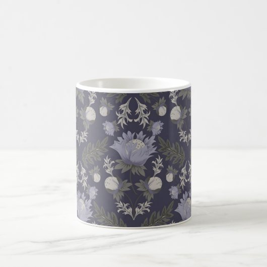 Blaue botanische Muster im Vintage-Stil Kaffee Kaffeetasse (Mittel)
