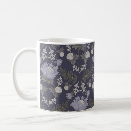 Blaue botanische Muster im Vintage-Stil Kaffee Kaffeetasse (Links)