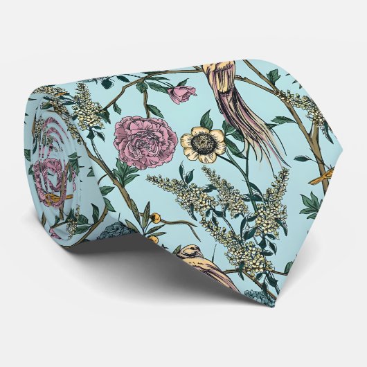 Blaue botanische Muster im Vintage-Stil Krawatte (Gerollt)